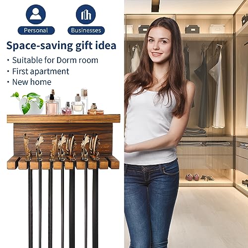 Yamahiko Belt Storage Organizer for Closet, Belt Hanger Wall Mounts with Double Shelving Platform, Belt Rack Holder Shelf for Closet Door, Wall Closet Organizer Tie Belt Hanger Rack for Men Women
