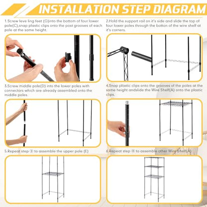 Yaocom Mini Dorm Fridge Shelf Stand with Storage, Over Mini Fridge and Microwave Stand ,Carbon Steel Adjustable Refrigerator Storage Organizer for Dorm Room Apartment Kitchen(Black,3 Layer)