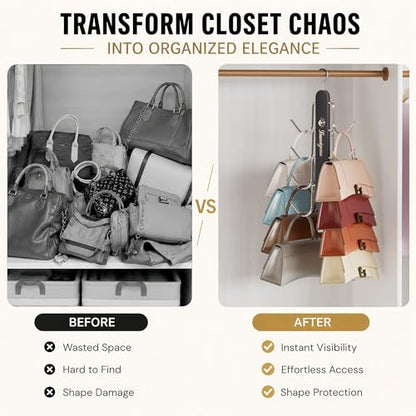 Purse Hanger, 2 Pack Purse Organizer for Closet with 16 Hooks for Heavy Bags, Sturdy Bag Storage, Rotatable Handbag Holder, Purse Rack Space Saving Backpack Hanging Closet Organizer Hangers, Black