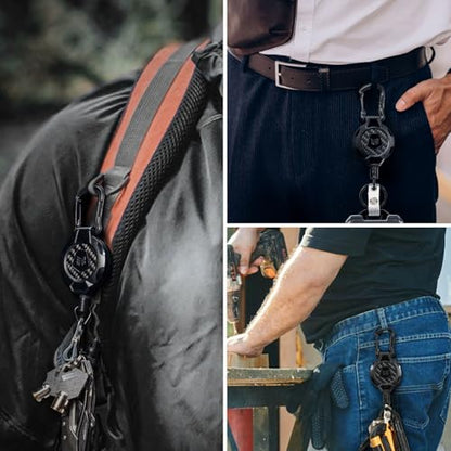 MNGARISTA Heavy Duty Retractable Keychain Lanyard Badge Reel Holder,2PK | ,Carbon Fiber,Can Hold 10+ Keys,31.5" Stainless Steel Cable, Carabiner Clip,For Security and Daily Work Use