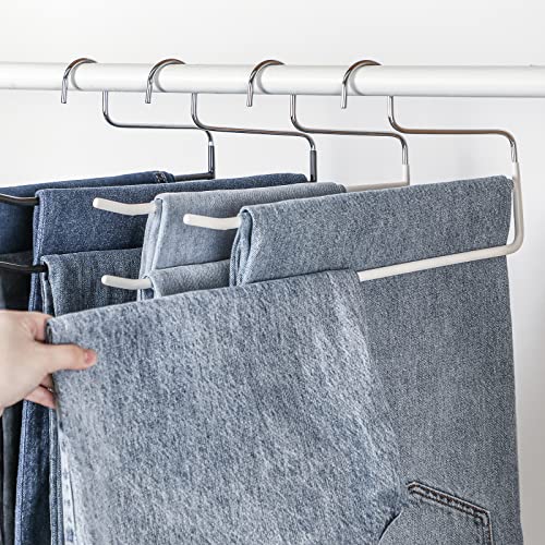 SHIMOYAMA Pants Hangers, 5 Pack, Double Rod Pant Hanger for Jeans, Space-Saving Slack Hangers, Trouser Hangers (White)