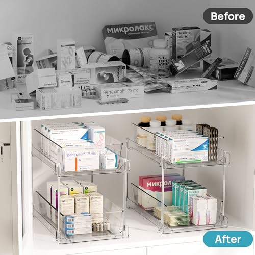 Vtopmart 2 Pack Pull Out Bathroom Under Sink Organizer (S-Standard) | Slide-out drawers, Multi-purpose storage, Clear visibility, Easy Set-up