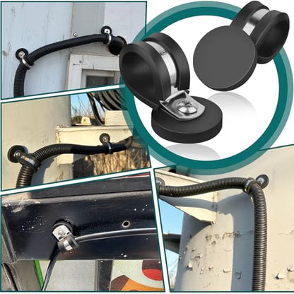 3/4 Inch Stainless Steel Cable Clamps, 8 Pack Heavy Duty Magnetic Pipe Clips, Rubber Cushioned Insulated Clamps, Magnetic R Shape Clamp Holder for Pipe, Wire, Cord, Tube, Loop Installation