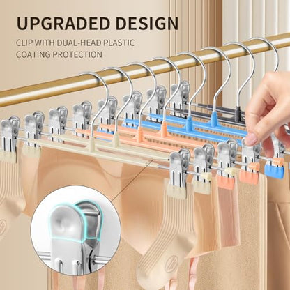 Pants Skirt Hangers with Clips, 10 Pack, Ivory, 12 Inch | Non-Slip,Adjustable metal wide clips,Space-Saving,Heavy duty, for pants/skirt/dress/trousers/jeans/shorts/leggings,Women