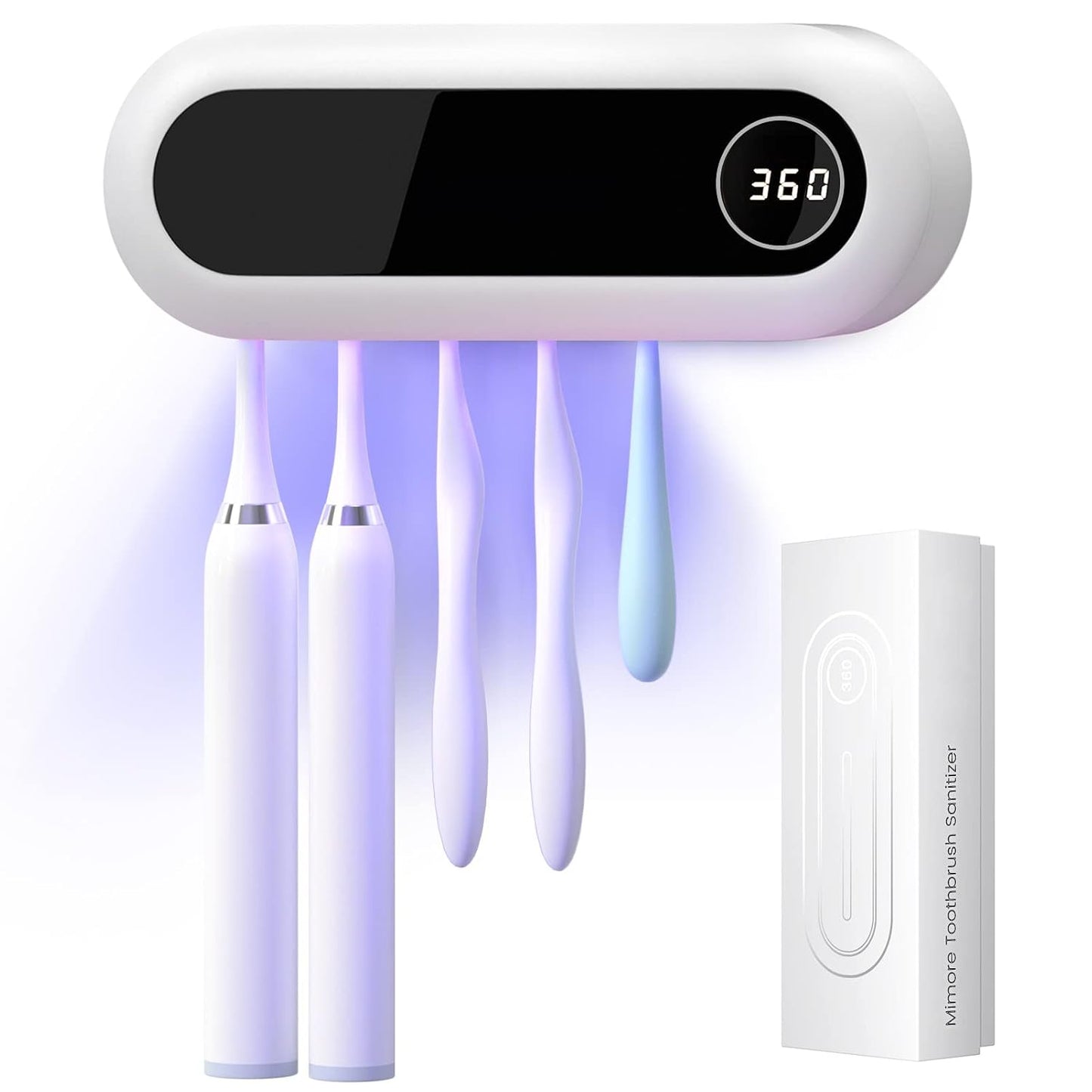 MIMORE Toothbrush Holder Wall Mounted, 5 Slots with 6-Minute Timer | Toothbrush Cleaner, Holds 5 Toothbrushes, for Family Bathroom, Fits Most Sizes, Easy Wall Mount with Adhesive Strips & Screws