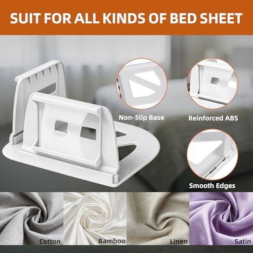 Upgrade Bed Sheet Holders for Corners - 4 Pack One-Time Installation Sheet Locks, Heavy Duty Fitted Sheet Clips to Keep Sheets Tight & Firm, No-Lift Mattress Sheet Grippers, Universal Fit