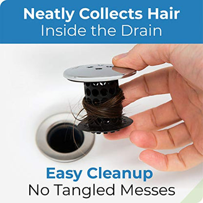 TubShroom Tub Drain Hair Catcher Combo Pack with Silicone Stopper, Black Chrome – Protector and for Bathroom Drains, fits any standard bathtub drain measuring 1.4” to 1.8” wide