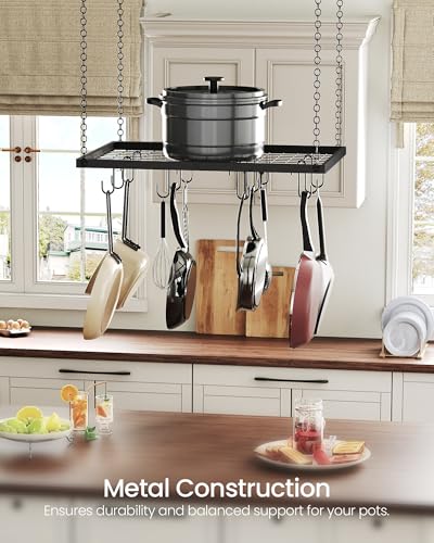 Hanging Pot Rack, Ceiling Mounted Pot Hanger for K... (Black | Metal)