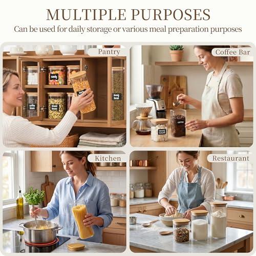 SENTVEND 37 Oz Glass Jars - 6 Pack Food Storage Containers with Lids Square