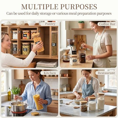 SENTVEND 37 Oz Glass Jars - 6 Pack Food Storage Containers with Lids Square
