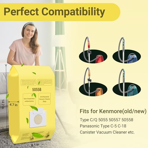50558 Canister Cleaner Bag Replacement for Kenmore Vacuum | 12 Pack 50558 Vacuum Bags Replacement for Type C/Q 5055, 50555, 50557, 50558 and Panasonic Type C-5, C-18 Vacuum bags