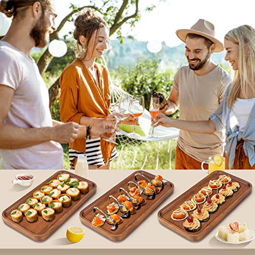 Acacia Wood Plates Small Decorative Tray Wooden Serving Platter for Food | Cheese Charcuterie Board Rectangle Appetizer Plate Long Snack Dessert Trays Kitchen Dish Party Platters Valet Catchall Tray