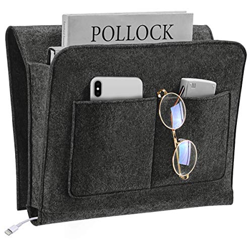 Bedside Caddy, Bedside Organizer for Dorm Room, Bu... (Grey | Felt)