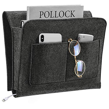 YOUDENOVA Bedside Caddy, Bedside Organizer for Dorm Room, Bunk Bed, Grey | Soft Felt Fabric Bed Caddy, Bedside Pocket, Remote Control Holder for Bedroom, Dorm, Bunk Bed & Sofa, Books, Phones & Glasses
