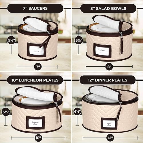 China Storage Containers 5-Piece Set Moving Boxes, Quilted Microfiber | Organize Dinnerware, Glasses, Plates, Mugs, And Saucers With Dividers For Seasonal Storage, Holds Set of 12, Beige