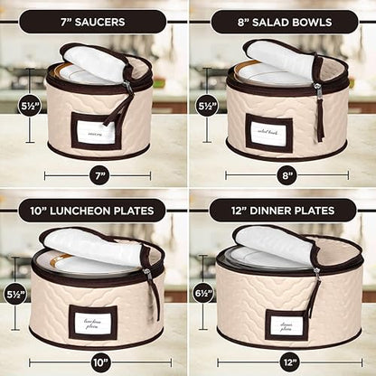 China Storage Containers 5-Piece Set Moving Boxes, Quilted Microfiber | Organize Dinnerware, Glasses, Plates, Mugs, And Saucers With Dividers For Seasonal Storage, Holds Set of 12, Beige