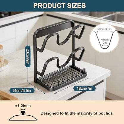 Kitchen Pot Lid Storage Rack: Carbon Steel Double-... (Grey | Metal)