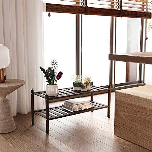 Bamboo 2-Tier Shoe Rack Stackable Shelf Storage Organizer for Entryway, Hallway and Closet, 27.2"x11"x13.2" (Mocha)