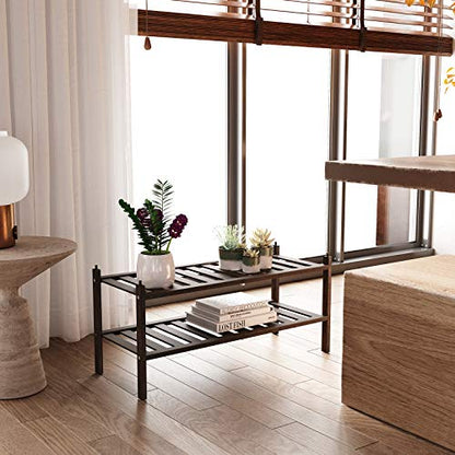 Bamboo 2-Tier Shoe Rack Stackable Shelf Storage Organizer for Entryway, Hallway and Closet, 27.2"x11"x13.2" (Mocha)