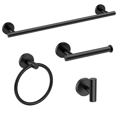 4PCS Matte Black Bathroom Accessories Set, 24-Inch Towel Bar Set | Durable SUS304 Stainless Steel Bathroom Hardware Set, Towel Racks for Bathroom Wall Mounted, Modern Home Decor