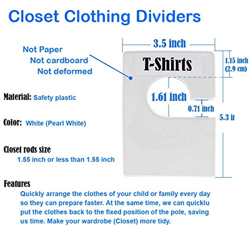 DMLNN 10 Pack White Clothing Rack Size Dividers Plus 60 Labels (1 Inch) and 16 Large Blank Labels, Large Rectangular Clothing Closet dividers (Pearl White)