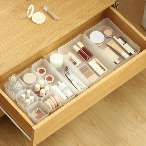 10 Pcs Drawer Organizer Tray Storage Box for Bedroom Dresser Bathroom Kitchen, Frosted