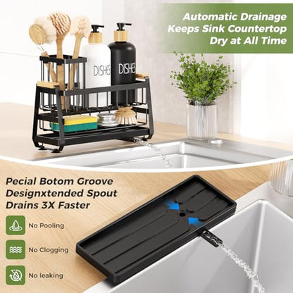 Sponge Holder for Kitchen Sink, Kitchen Sink Caddy with Suction Cup, Sink Organizer Rack for Kitchen Accessories, 304 Stainless Steel Dish Scrubber Holder Self Draining for Sponge, Soap, Dish Brush
