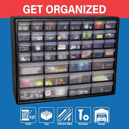 Akro-Mils 44-Drawer Plastic Storage Cabinet, 20"W x 6"D x 16"H, Black | Plastic Cabinet w/ Drawers for Garage Organization, Beads, Building Bricks Storage, Teacher Toolbox, Makeup Organizer, 10144