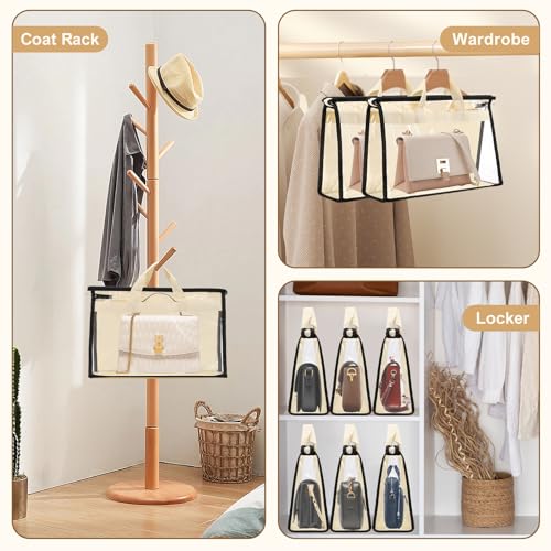 Dust Bags for Handbags,6 Pack Clear Handbag Storage Organizer,Purse Storage Bag with Zipper and Handle,Handbag Dust Bags for Closet Hanging Storage (6pcs L)