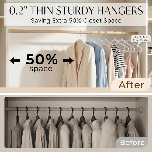 Plastic Hangers 50 Pack - Thin Clothes Hangers Heavy Duty | Durable, Lightweight, Space Saving, Slim Hangers Plastic, Dorm Room Essentials for College Students - White