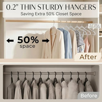 Plastic Hangers 50 Pack - Thin Clothes Hangers Heavy Duty | Durable, Lightweight, Space Saving, Slim Hangers Plastic, Dorm Room Essentials for College Students - White