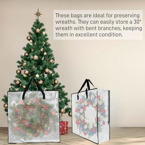 3 Pack Clear Bags with Zipper and Handles, Halloween Christmas Wreath Storage, Gift Bag Organizer, Moving Boxes Alternative, Under the Bed Storage