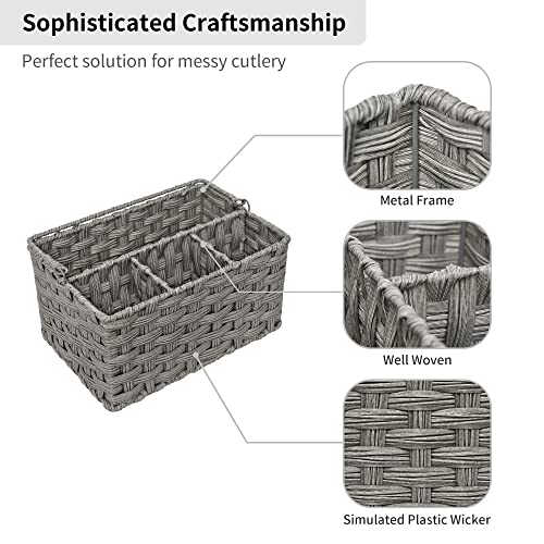 GRANNY SAYS Wicker Utensil Caddy - Picnic Basket with Handle, Organizer for Kitchen Table or Cabinet, Silverware Holder for Parties