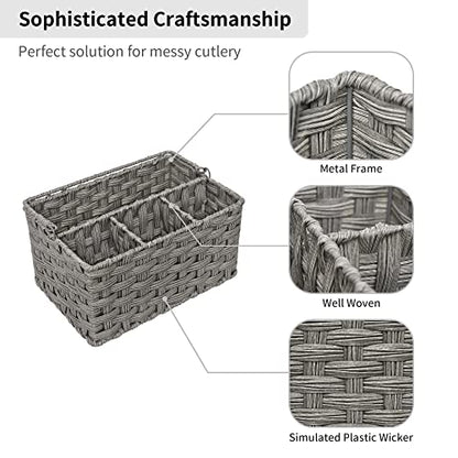 GRANNY SAYS Wicker Utensil Caddy - Picnic Basket with Handle, Organizer for Kitchen Table or Cabinet, Silverware Holder for Parties
