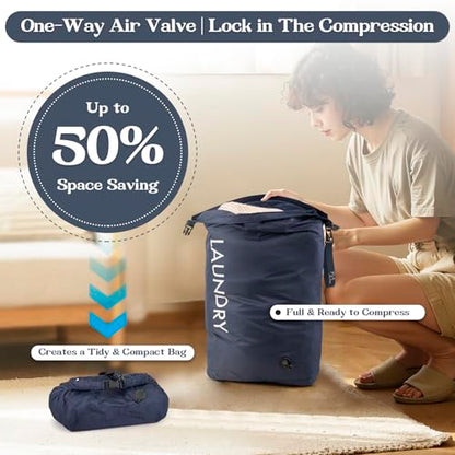 Travel Laundry Bag, Vacuum Compression Dirty Clothes Travel Bag | Waterproof Wet/Dry Space-Saving Laundry Storage Organizer, Smell Proof Storage Bag for Clothing, Swimming, Yoga, Gym, Camping