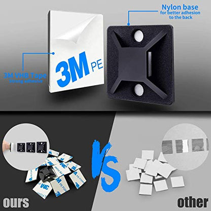 Zip Tie Mounts - SeuYeugX 1000 PCS Cable Self Adhesive Mounts Set for Wire Management with Stick Pads Anchors Clips Squares Holders (Black)