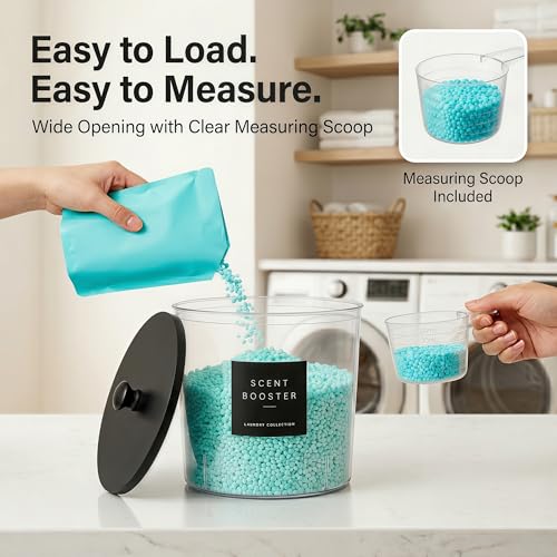 Laundry Room Organization Set, 3 Containers, 3 Dispensers, Black | 3 liquid laundry detergent dispensers, 2 laundry pods containers, 1 dryer sheet holder, with wood lids, labels and scoops