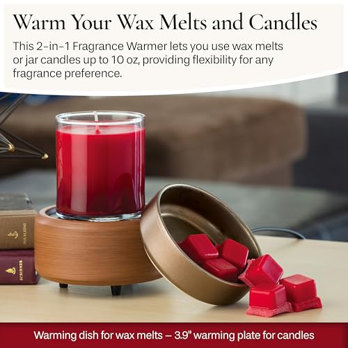 Candle Warmers ETC 2-in-1 Candle and Fragrance Warmer for Warming Scented Candles or Wax Melts and Tarts with to Freshen Room, Pewter Walnut