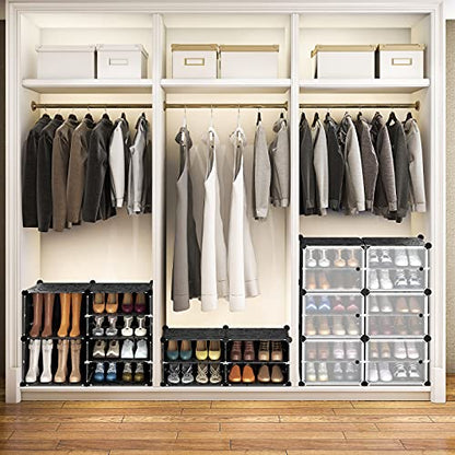 VTRIN Portable Shoe Organizer 48 Pair Tower 4 Tiers Rack for Entryway Shelf Storage Cabinet Stand for Heels Boots Slippers Cabinet Narrow Standing Stackable Space Saver Shoe Rack Black
