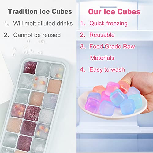 Reusable Ice Cubes for Drinks, Color-Changing Square, 80 Pack | BPA-Free Plastic Cubes, No Diluting, Refreezable, Fake Ice Look, Chilled Beverages, Coffee Bars, House Party Drinks