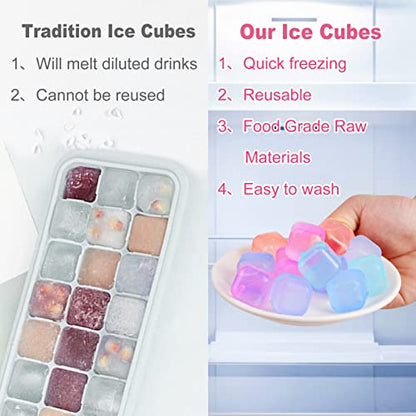 Reusable Ice Cubes for Drinks, Color-Changing Square, 80 Pack | BPA-Free Plastic Cubes, No Diluting, Refreezable, Fake Ice Look, Chilled Beverages, Coffee Bars, House Party Drinks