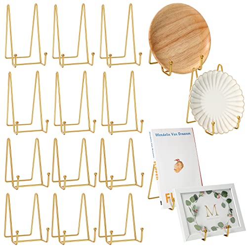 Mixweer 12 Pcs Book Stands for Display Metal Picture Frame Stand Book Plate Picture Holder Easels Photo Holder for Decorative Display(4.3 Inch, 6 Inch,Gold)