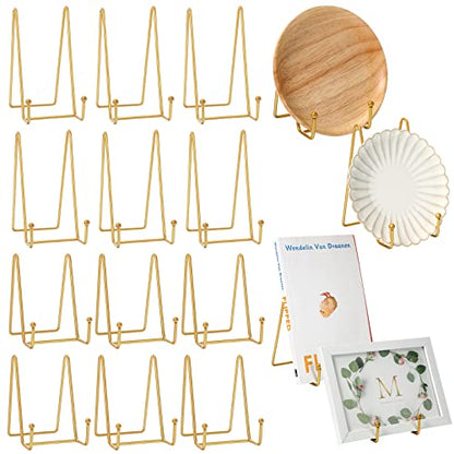 Mixweer 12 Pcs Book Stands for Display Metal Picture Frame Stand Book Plate Picture Holder Easels Photo Holder for Decorative Display(4.3 Inch, 6 Inch,Gold)