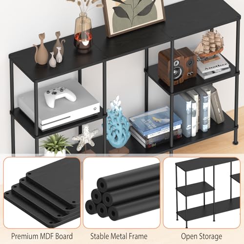 Tall TV Stands for Bedroom Living Room, Black TV Stand for 50 43 40 Inch TV | Tall Entertainment Center with Open Storage,3 Tier TV Stands TV Console Table for Bedroom, Media Cabinet with Shelves, Black