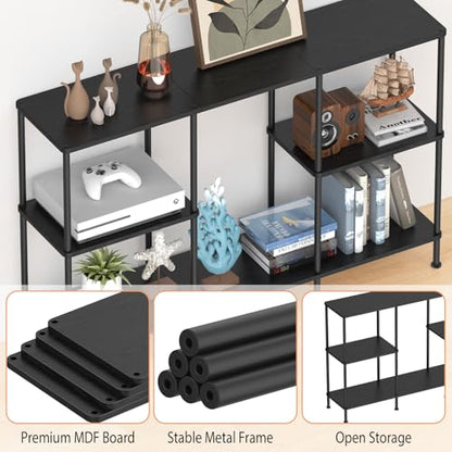 Tall TV Stands for Bedroom Living Room, Black TV Stand for 50 43 40 Inch TV | Tall Entertainment Center with Open Storage,3 Tier TV Stands TV Console Table for Bedroom, Media Cabinet with Shelves, Black