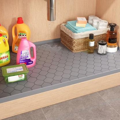 Winisok Waterproof Under Sink Mat 34" x 22", Silicone Mat, Dark Gray | Raised Edge Traps Spills & Leaks, Shelf Liner, Cabinet Protector, for Kitchen, Bathroom, Boots, Pets, Home Essentials
