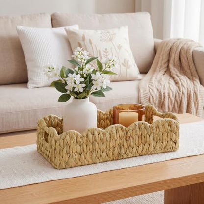 efluky Toilet Paper Basket, Scalloped Basket, Bathroom Decor Back of Toilet Basket, Wicker Natural Water Hyacinth Bathroom Basket for Organizing Countertop,Shelves,Bedroom