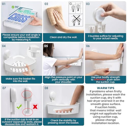Suction Corner Shower Caddy, Bathroom Shelf Storag... (2 Count | White | ABS, TPE)