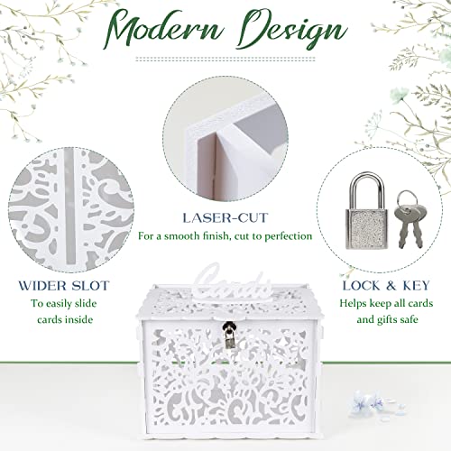 OurWarm White Wedding Card Box with Lock, PVC Gift Card Box for Wedding Decorations for Reception, Money Gift Boxes for Party Reception Anniversary Bridal Baby Shower Decorations