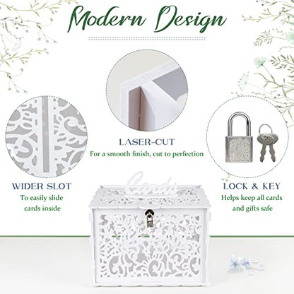 OurWarm White Wedding Card Box with Lock, PVC Gift Card Box for Wedding Decorations for Reception, Money Gift Boxes for Party Reception Anniversary Bridal Baby Shower Decorations